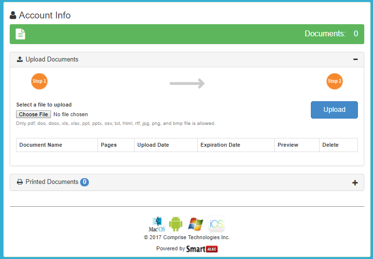 Example of the screen that gets displayed for the Account Info form